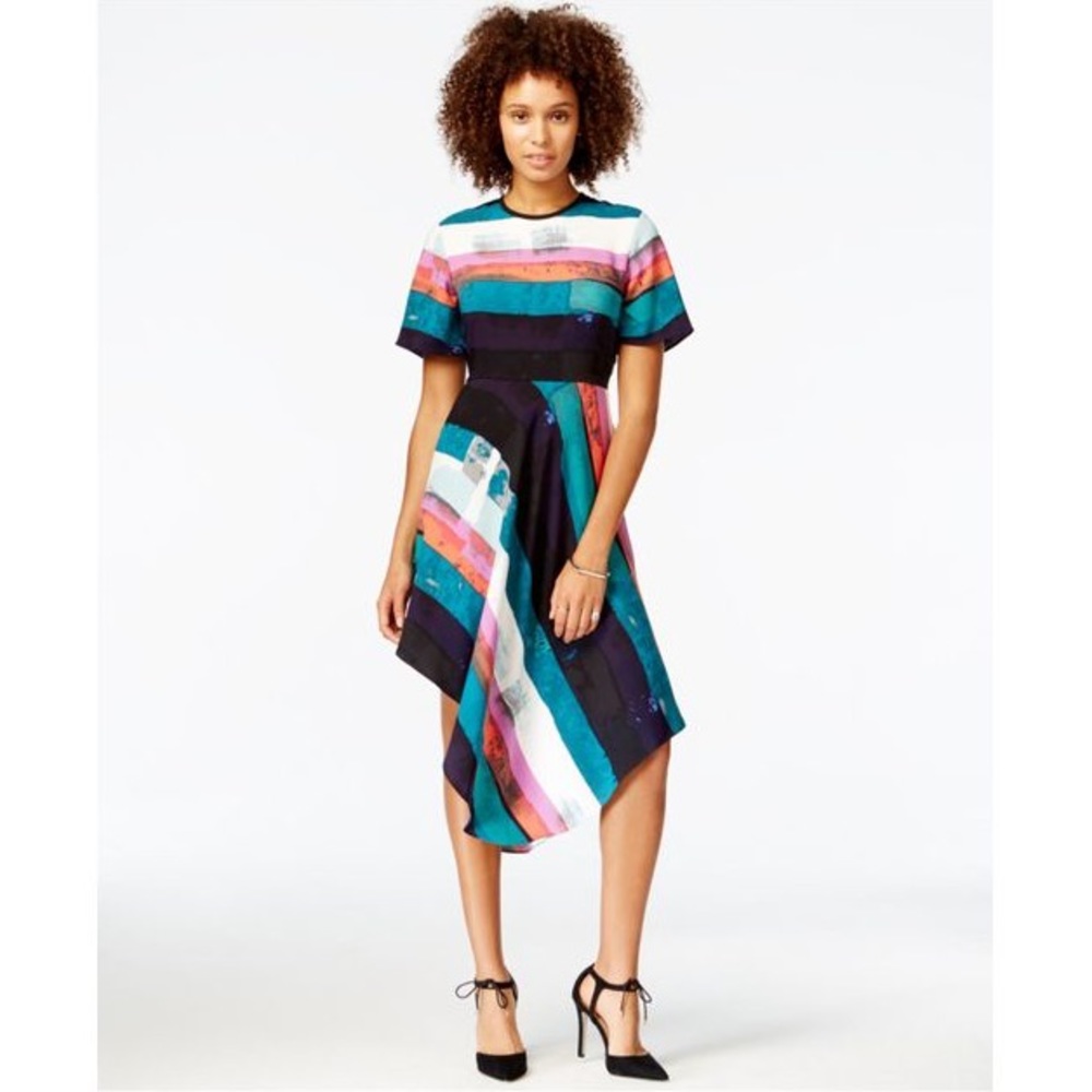 CLOSEOUT RACHEL Rachel Roy Striped Asymmetrical Dress 8